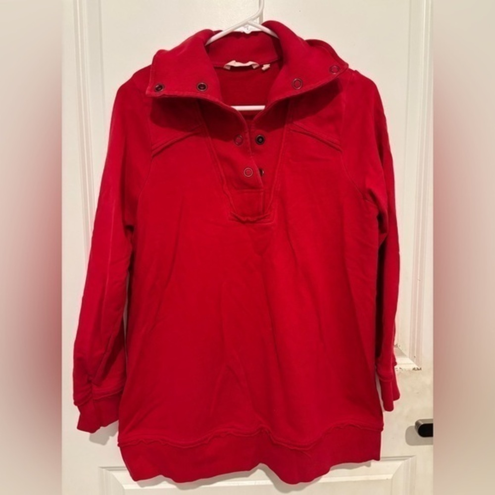 Soft Surroundings Red Funnel Snap Neck Tunic Sweatshirt Womens size PM